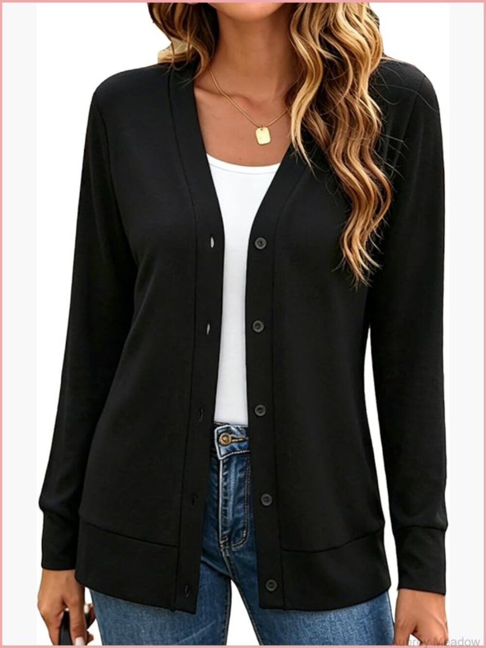 V Neck Long Sleeve Button Down Cardigan Soft Lightweight Knit Sweater